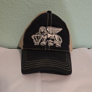 Men's Black and Tan Cap with Embroidered Design